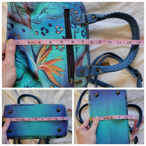 Anuschka | Pretty Blue Multicolor Tropical Floral Convertible Satchel (OS) - Picture 12 of 16